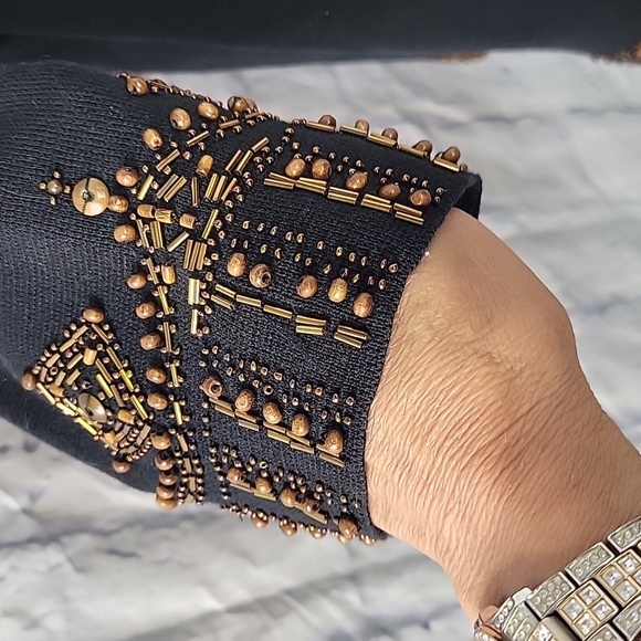 CHICO'S Beaded Abstract Brown and Black Cardigan Sweater 3XL - Picture 4 of 9